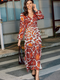 Cupshe Burnt Orange Geo V-Neck Puff Sleeve Midi Dress(x2)