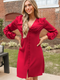 Cupshe Red V-Neck Long Puff Sleeve Mini Dress (x2)