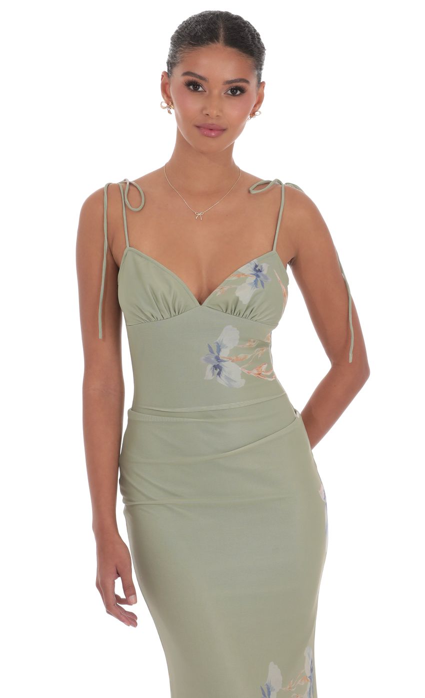 Lucy in the Sky Floral Back Ruffle Maxi Dress in Sage