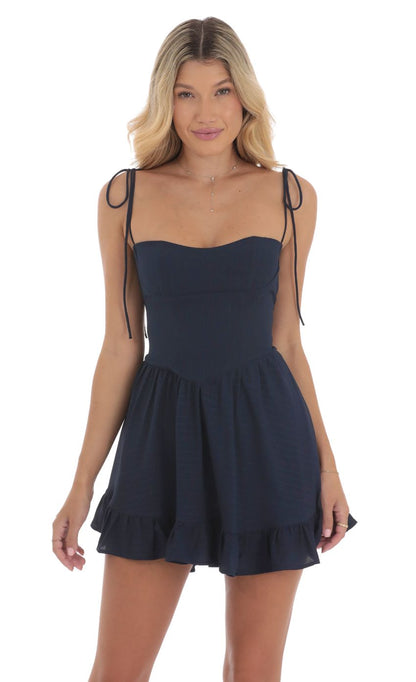 Lucy In The Sky Open Back Ruffle Dress in Navy