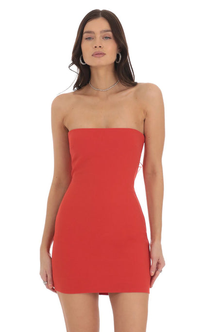 Lucy In The Sky Strapless Bodycon Dress in Red