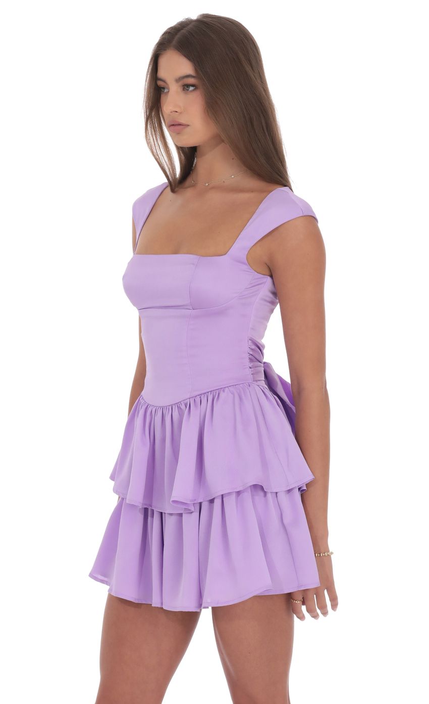 Lucy In The Sky Satin Wide Strap Ruffle Dress in Lavender