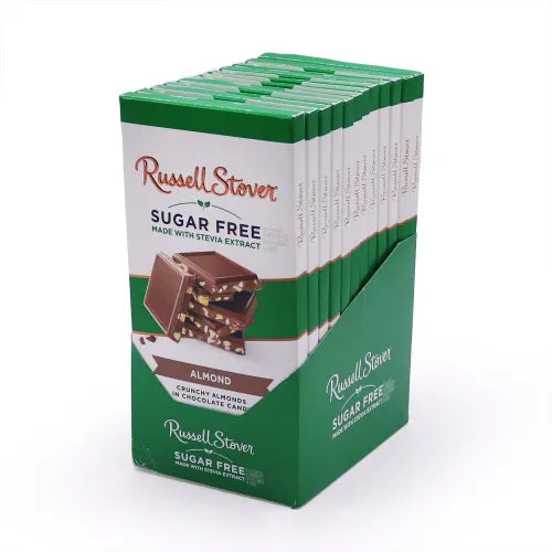 Russell Stover Chocolates 3 oz. Sugar Free Chocolate Candy Almond Tile Bar, case of 12