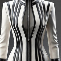 Ursime Contrast Striped High Neck Zip Up PU Leather Jacket