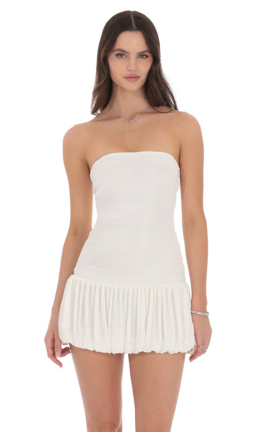 Lucy In The Sky Strapless Pleated Bubble Dress in White