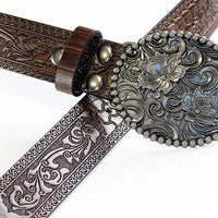 Ursime Western Retro PU Leather Floral Carved Belt