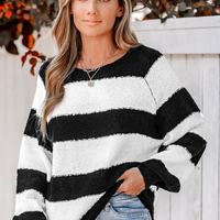 Cupshe Striped Raglan Sleeve Fuzzy Knit Sweater (x2)