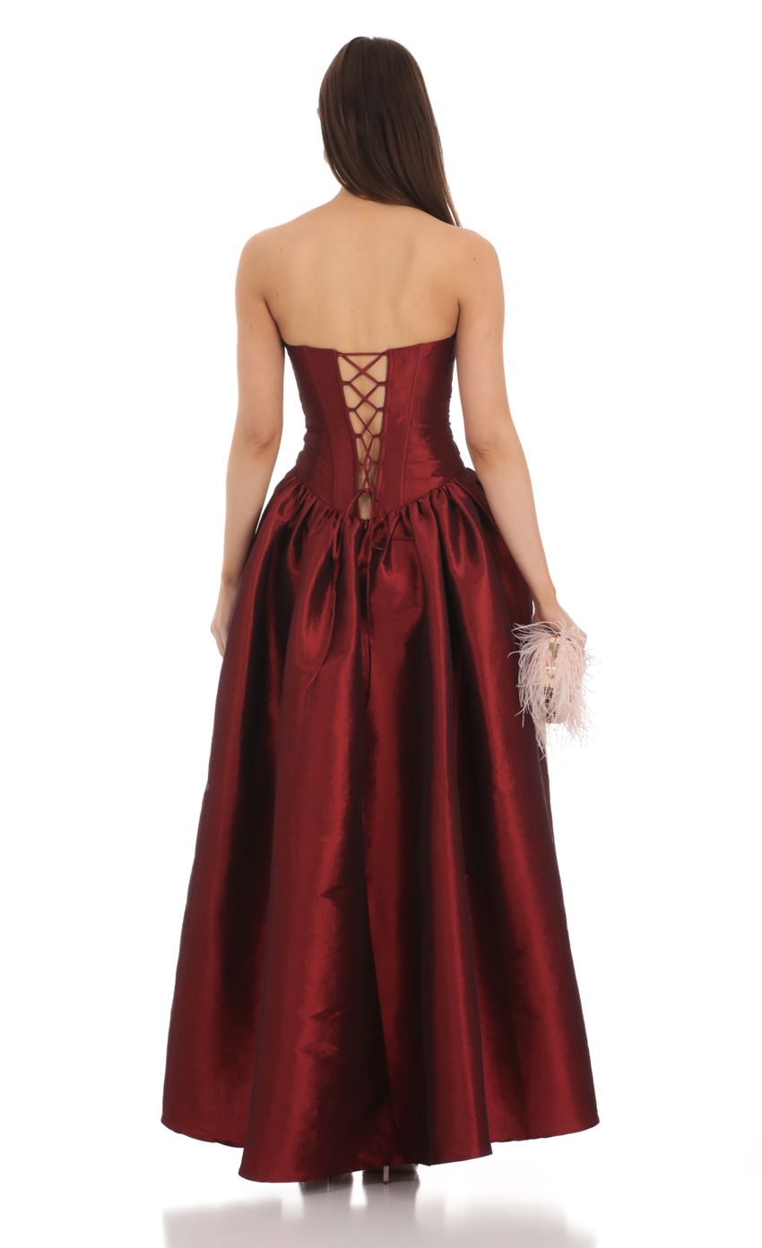 Lucy In The Sky Strapless Corset Gown in Deep Red