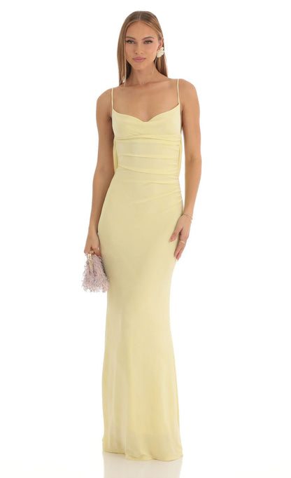 Lucy In The Sky Lace Open Back Maxi Dress in Yellow