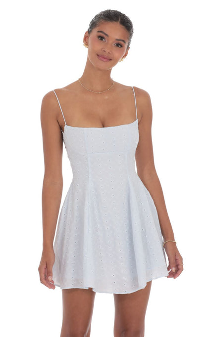 Lucy In The Sky Floral Eyelet Fit and Flare Dress in Light Blue