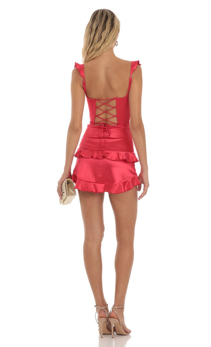 Lucy In The Sky Ruffle Corset Dress in Red