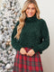 Cupshe Green Diamond-Stitched Turtleneck Sweater