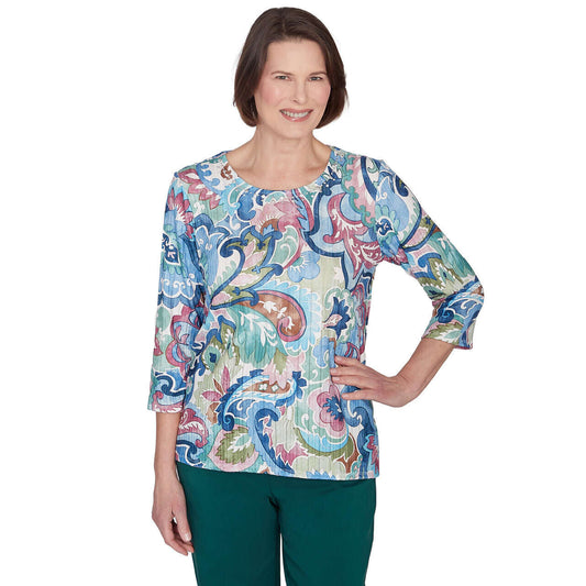 Alfred Dunner Women's Scroll Multicolor Patterned Top