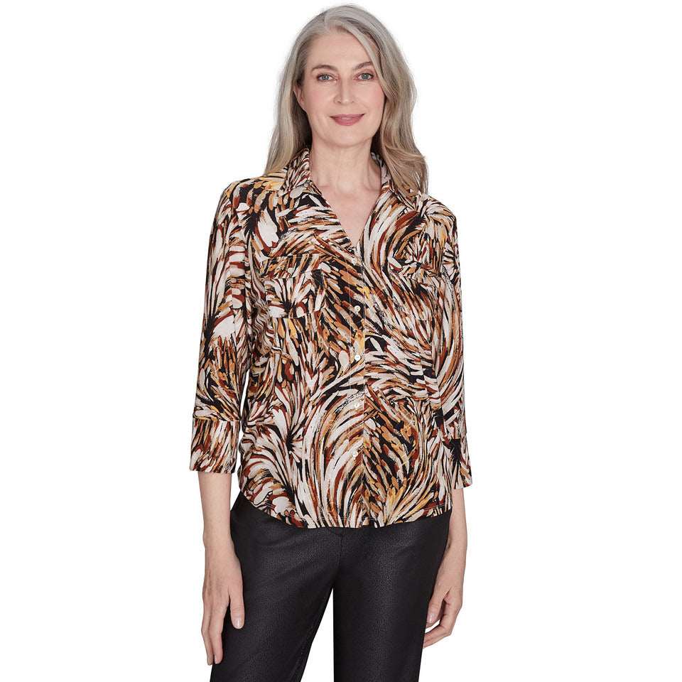 Alfred Dunner Women's Brushstroke Textured Button Down Top