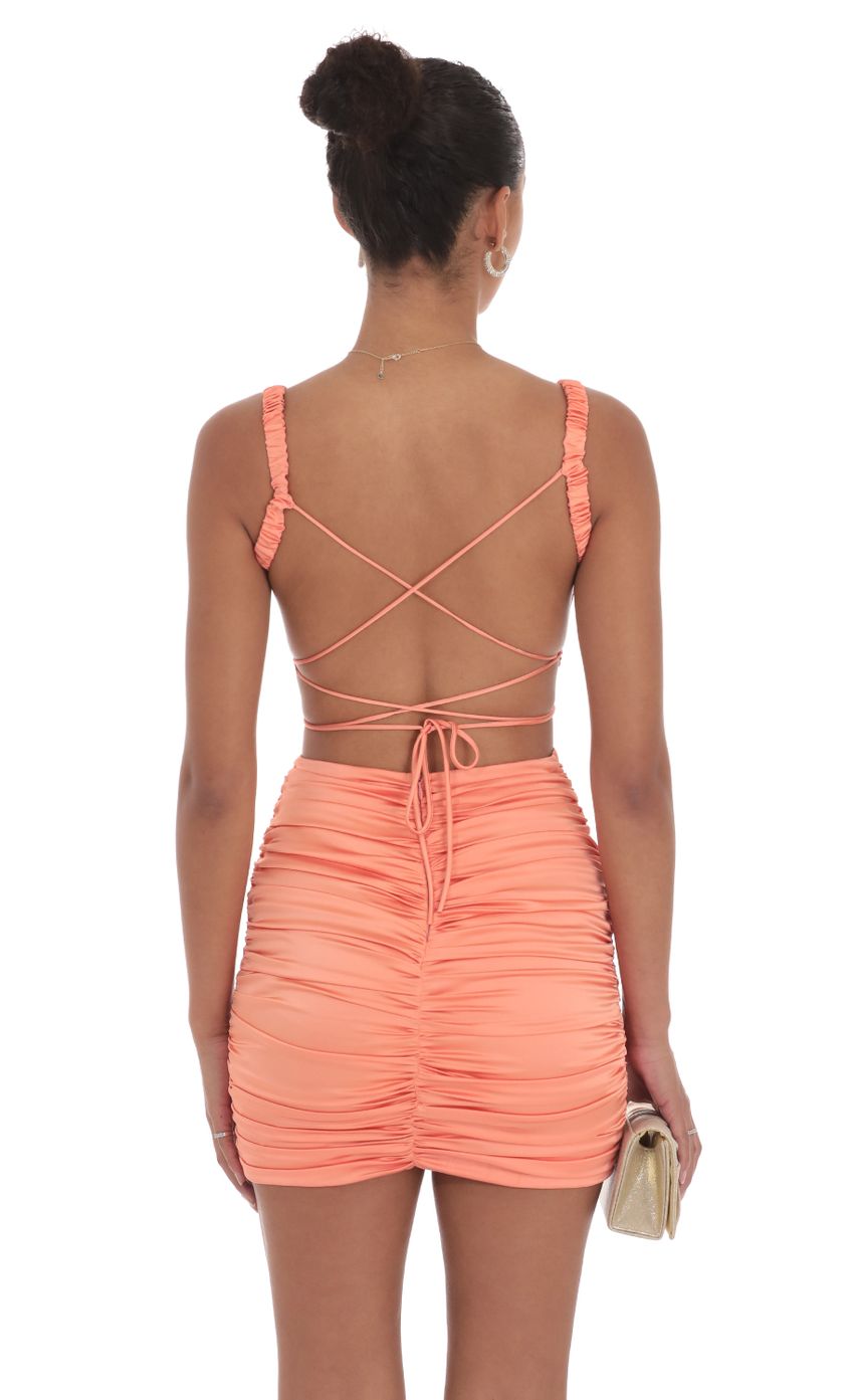 Lucy in the Sky Satin Cutout Bodycon Dress in Orange