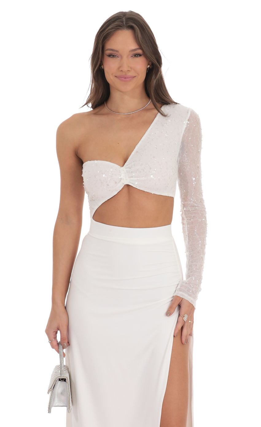 Lucy In The Sky One Shoulder Sequin Maxi Dress in White
