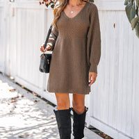 Cupshe V-Neck Crochet Gigot Sleeve Sweater Dress