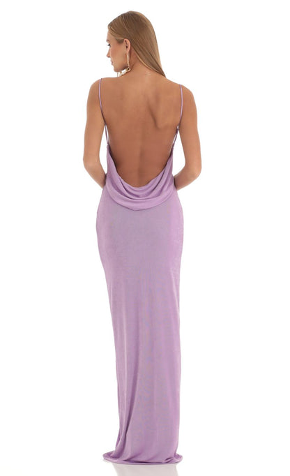 Lucy In The Sky Draped Back Maxi Dress in Purple