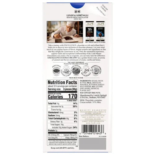 Lindt Chocolate Extra Creamy Milk Chocolate EXCELLENCE Bar (3.5 oz)