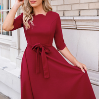 Cupshe Burgundy Belted Half Sleeve Midi Dress(x2)