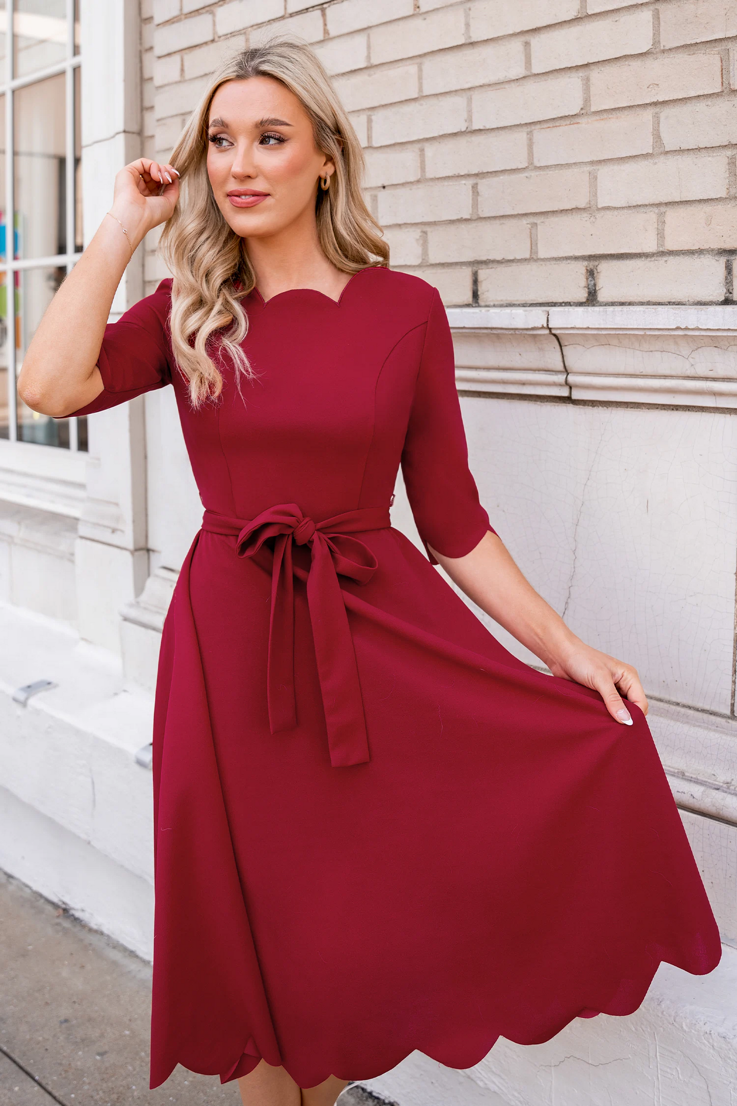 Cupshe Burgundy Belted Half Sleeve Midi Dress(x2)