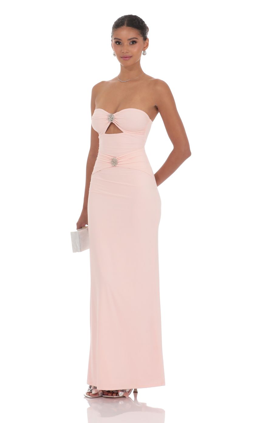 Lucy in the Sky Silver Rose Cutout Maxi Dress in Pink