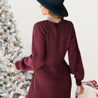 Cupshe V-Neck Crochet Gigot Sleeve Sweater Dress