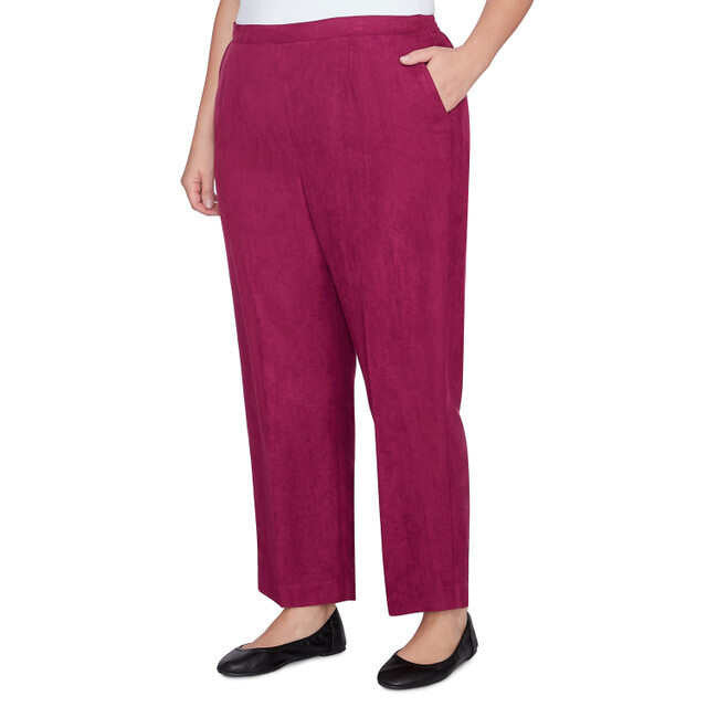 Alfred Dunner Women's Soft Microfiber Side Seam Pocket Medium Length Pant - WINE