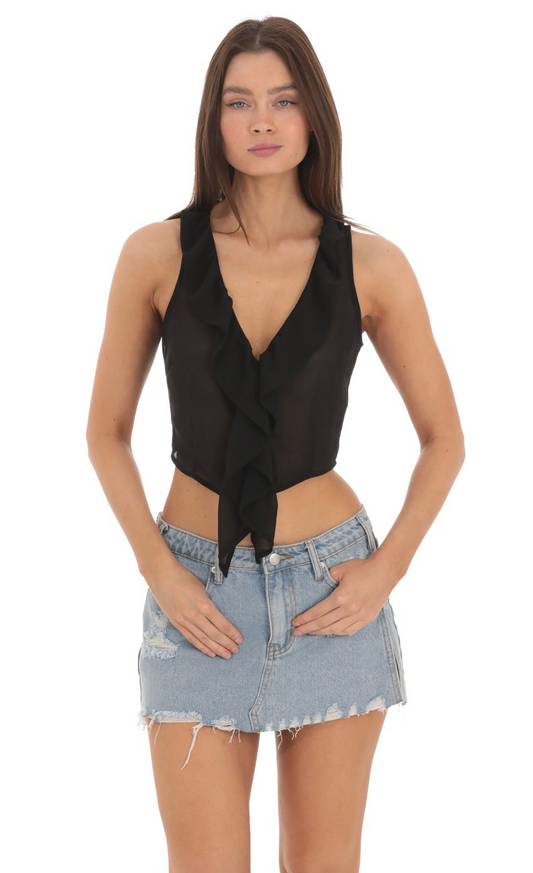 Lucy in the Sky Sheer Chiffon Top in Black