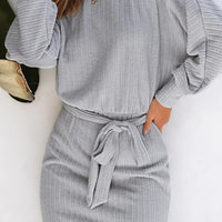 Cupshe Grey Scoop Neck Belted Dress