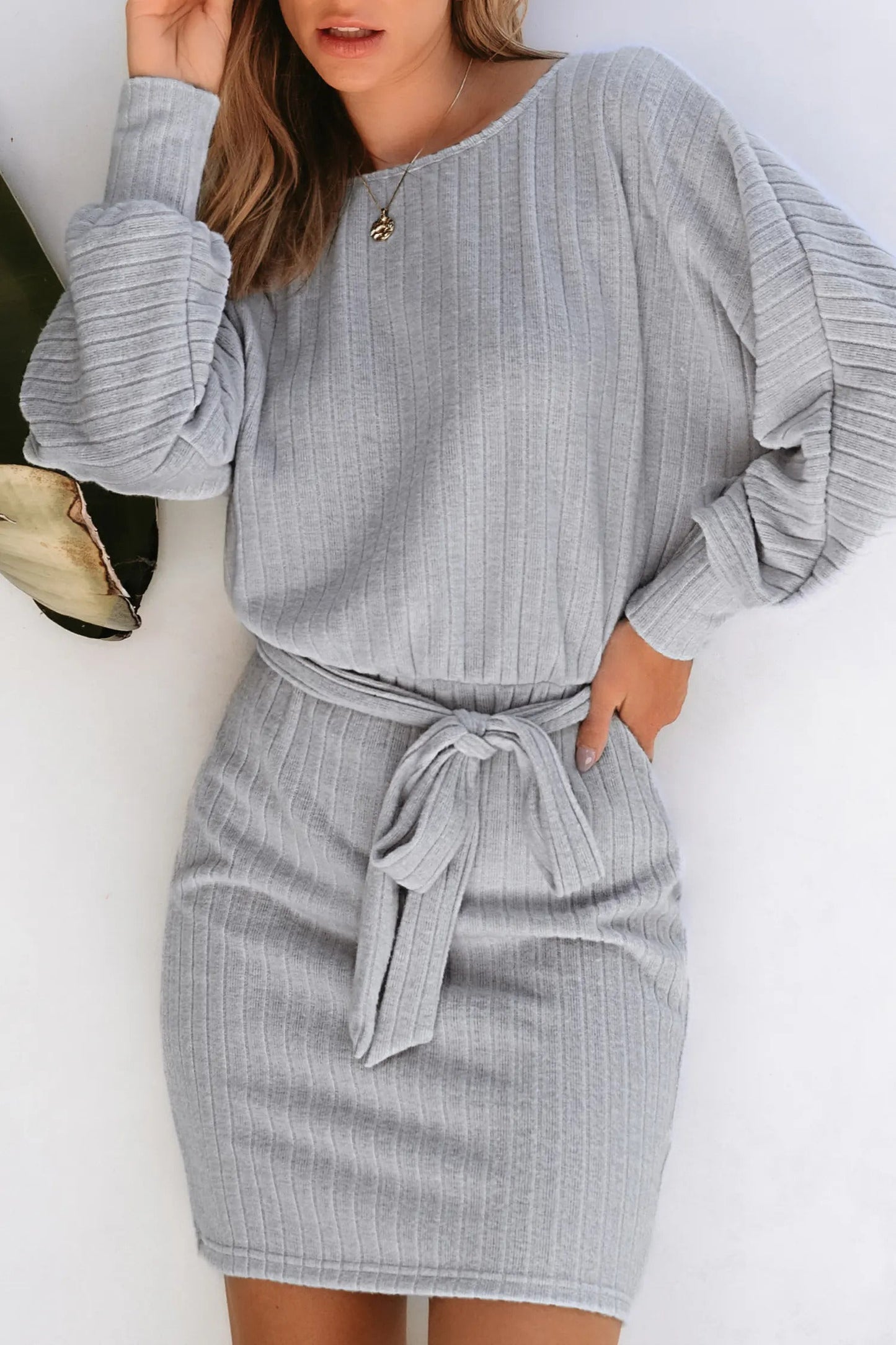 Cupshe Grey Scoop Neck Belted Dress