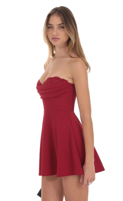 Lucy In The Sky Lace Bust Flare Dress in Red