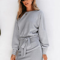 Cupshe Grey Scoop Neck Belted Dress