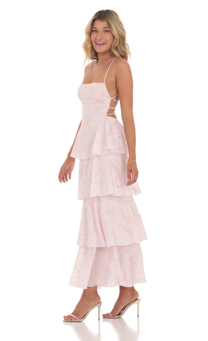 Lucy In The Sky Crinkle Foiled Floral Maxi Dress in Pink