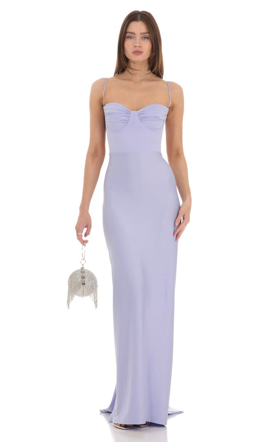 Lucy In The Sky Ruched Maxi Dress in Blue