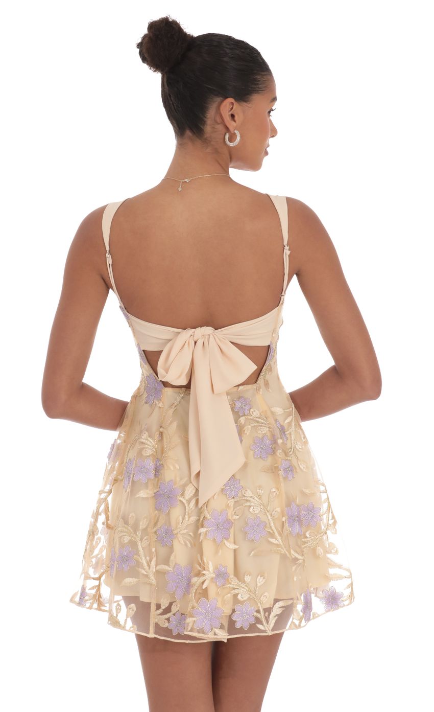Lucy In The Sky Embroidered Floral Fit and Flare Dress in Gold
