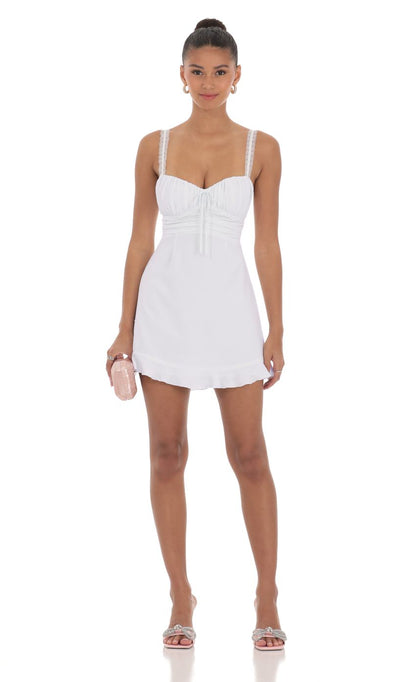 Lucy In The Sky Lace Strap Open Back Dress in Off White