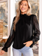 Cupshe Black Standing Collar Sheer Long Sleeve Blouse (x2)