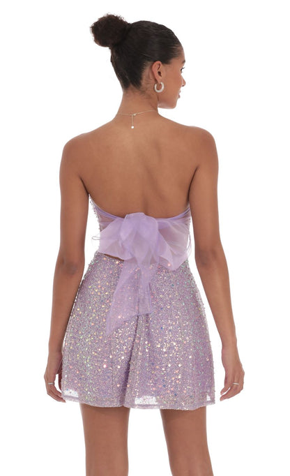 Lucy In The Sky Sequin Glitter Strapless Fit and Flare Dress in Lilac