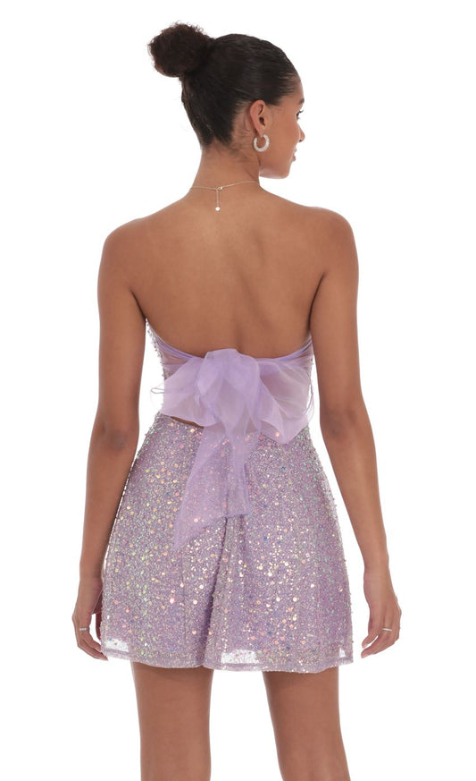 Lucy In The Sky Sequin Glitter Strapless Fit and Flare Dress in Lilac