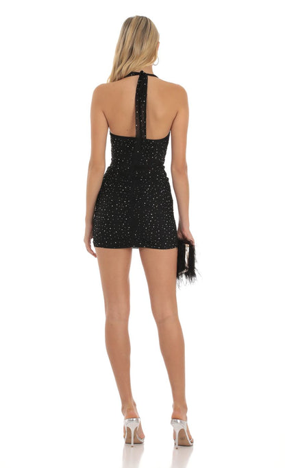 Lucy In The Sky Shimmer Bodycon Dress in Black