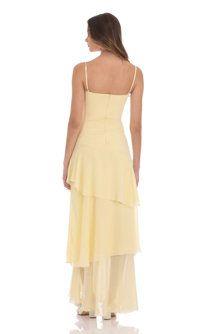 Lucy In The Sky Long Ruffle Maxi Dress in Yellow