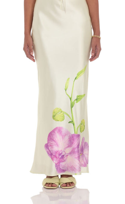Lucy In The Sky Satin Front Tie Floral Maxi Dress in Pastel Green
