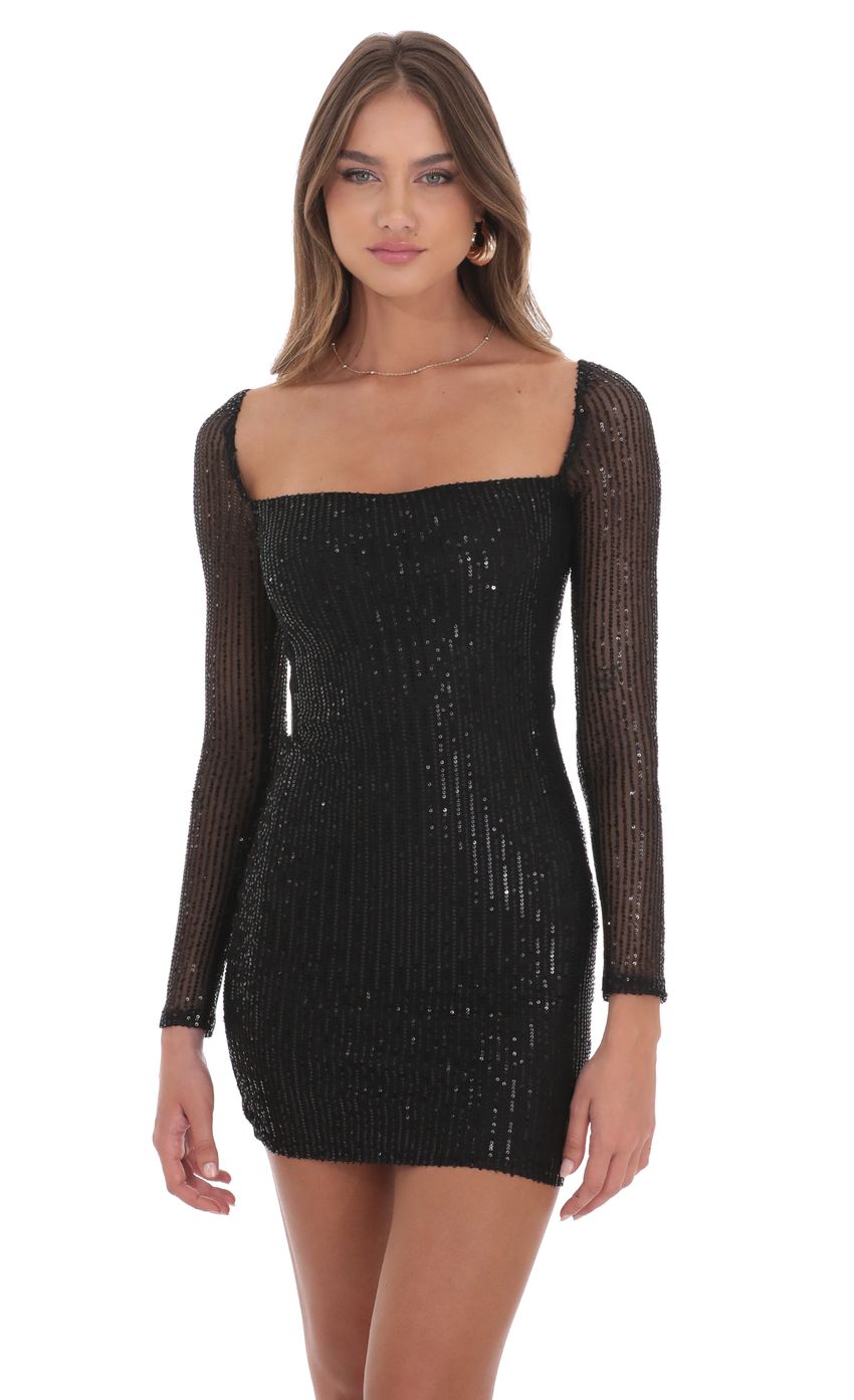Lucy In The Sky Sequin Square Neck Bodycon Dress in Black