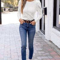 Cupshe Ivory Puff Shoulder Long Sleeve Perforated Top (x2)