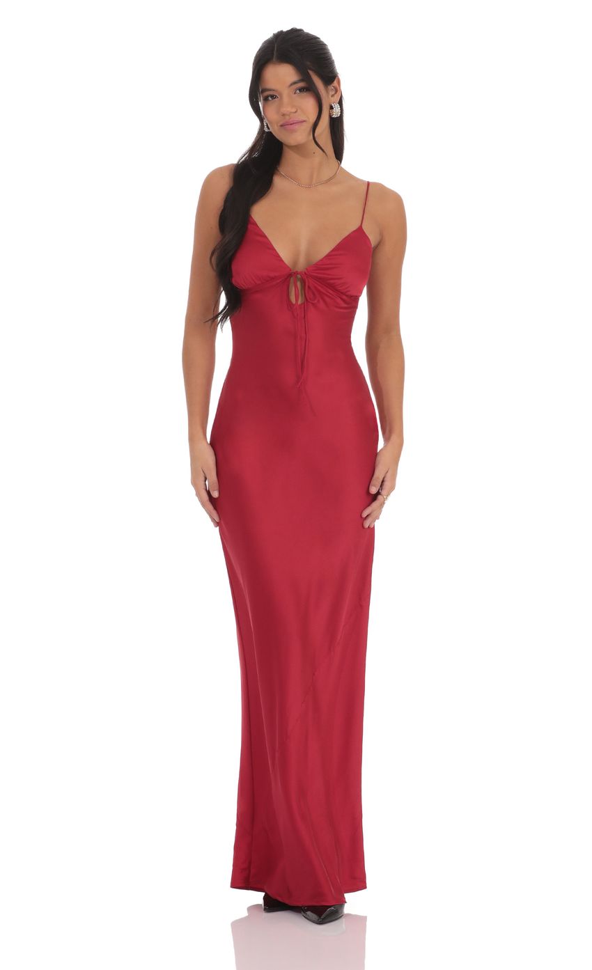 Lucy In The Sky Satin Back Tie Maxi Dress in Red