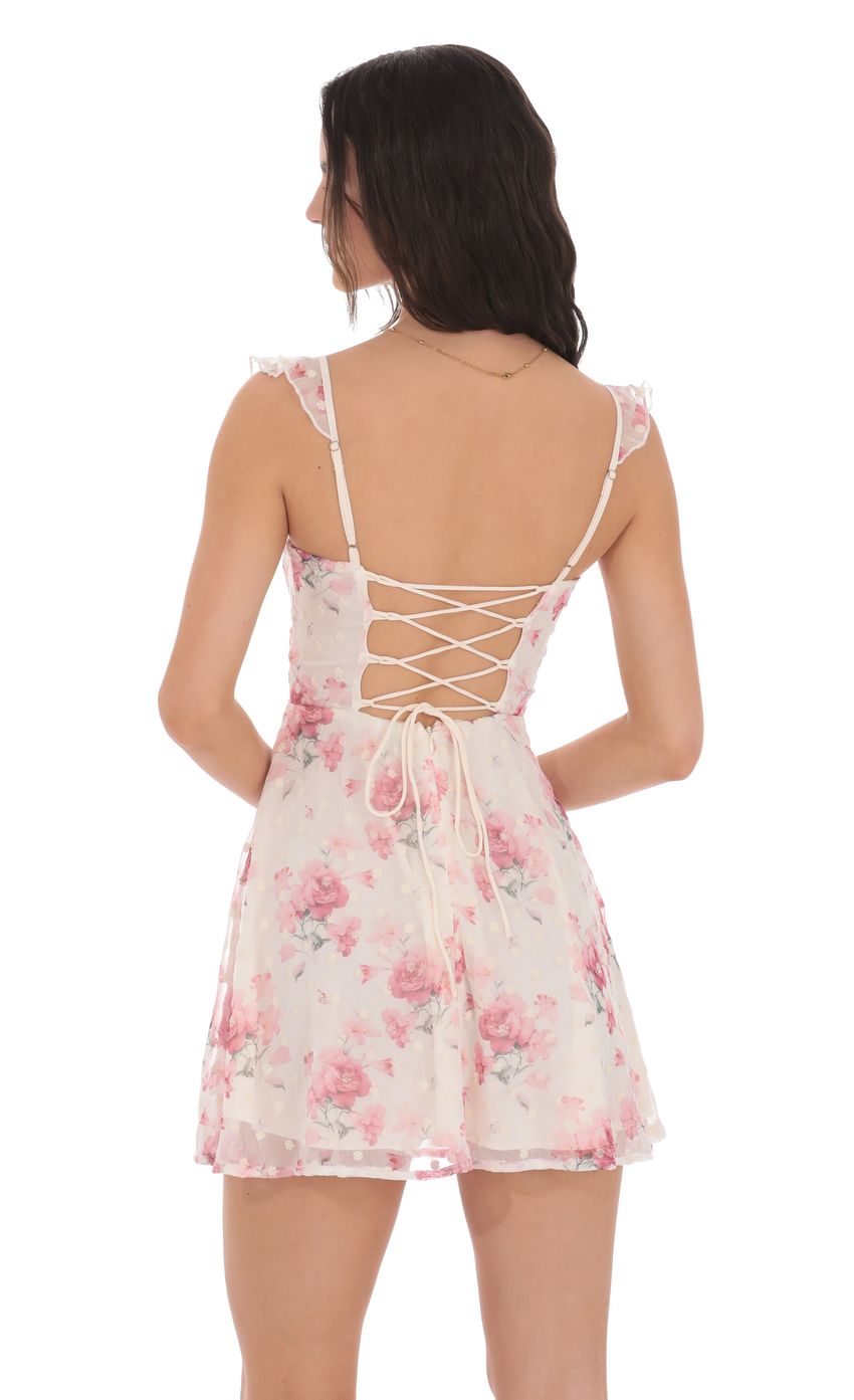 Lucy In The Sky Floral Ruffle Strap A-Line Dress in Cream