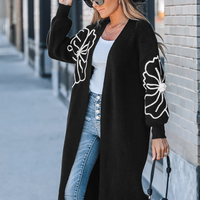 Cupshe Black Floral Open Front Knit Duster