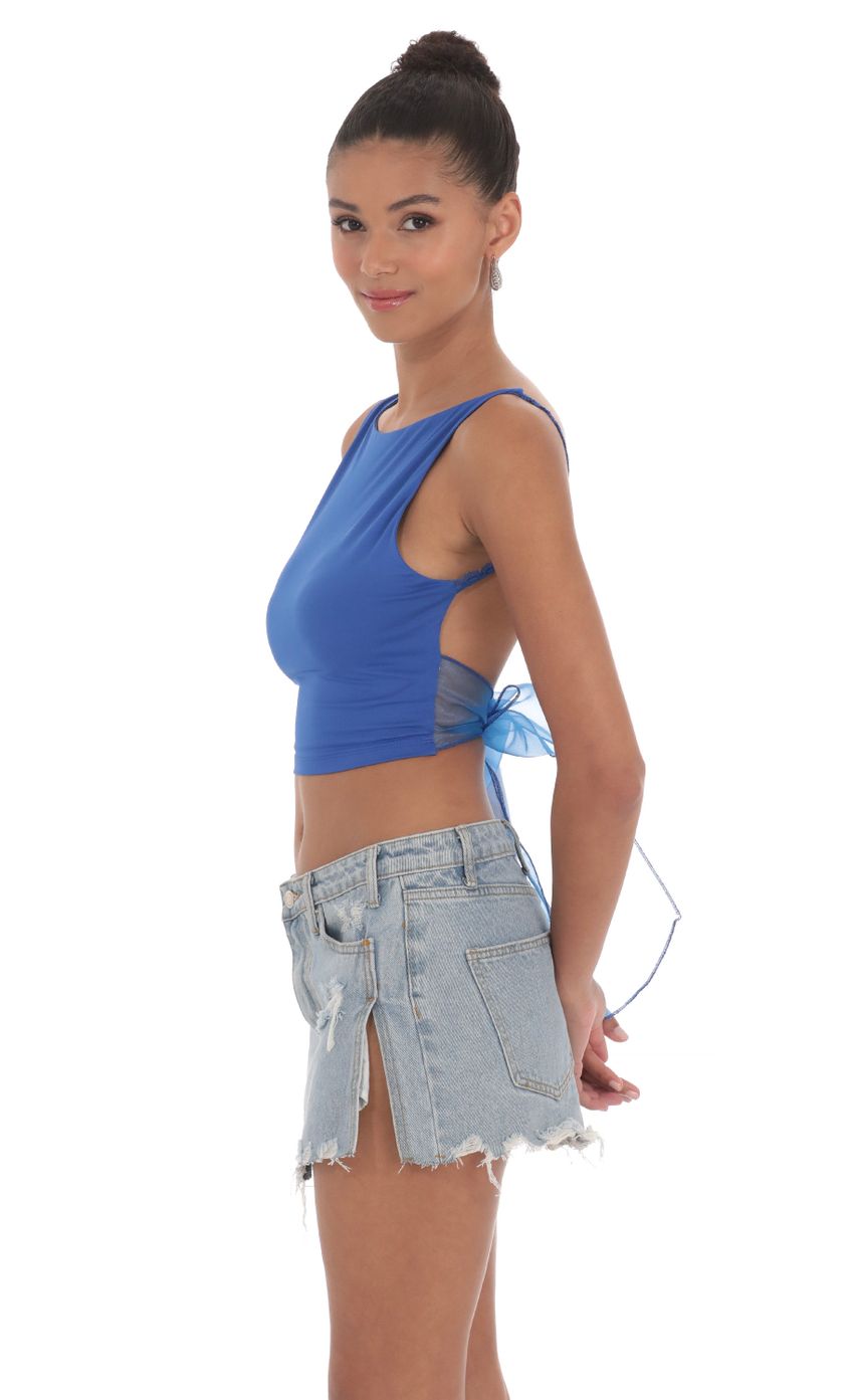 Lucy in the Sky Embroidered Open Back Top in Blue