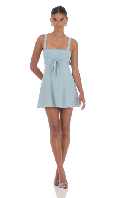 Lucy in the Sky Shimmer Ribbon Embroidered Trim Dress in Blue